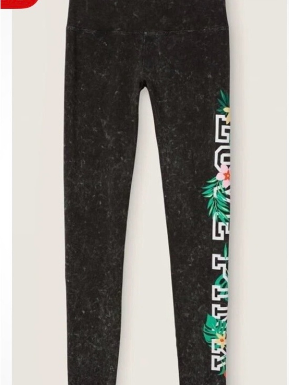 PINK Victoria's Secret Black Acid-Wash Leggings with Tropical Side Floral Logo